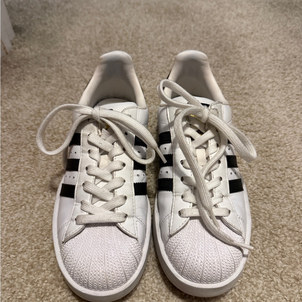 Adidas White and Black Superstar Platform sneakers